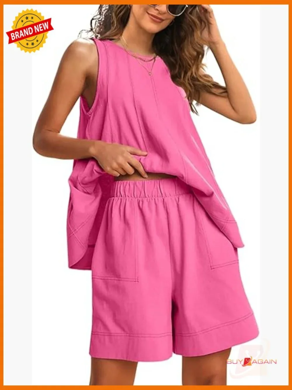 Sleeveless Tank Top and High Waist Shorts Matching Set with Pockets